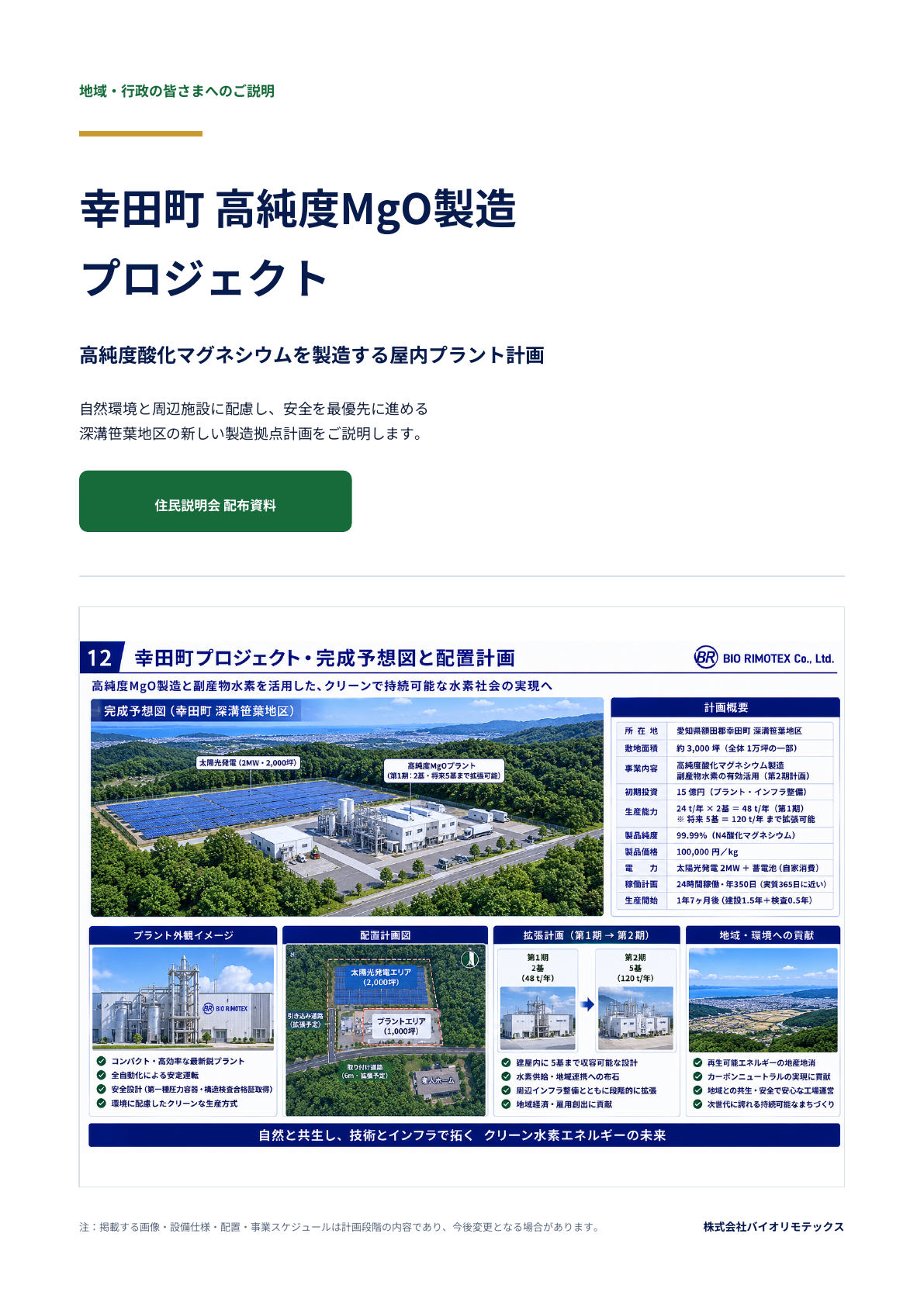 幸田町高純度MgO製造プロジェクトの概要